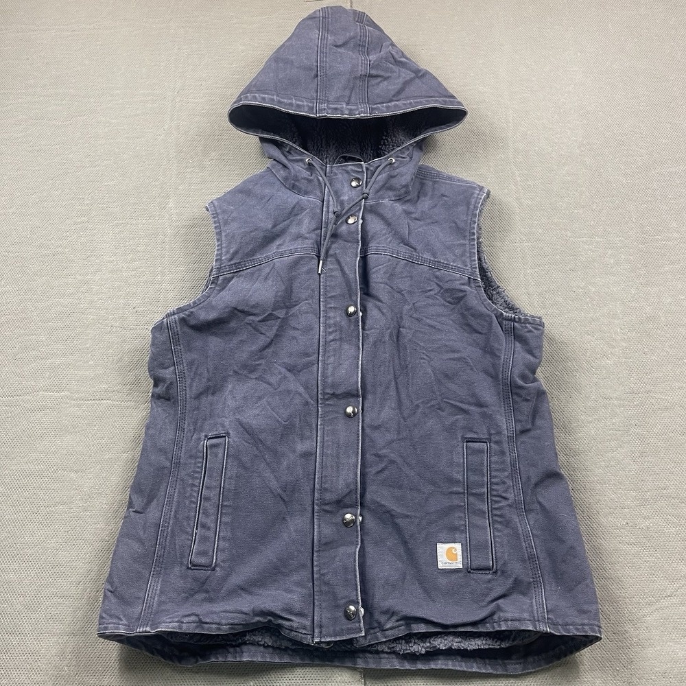 Vintage Carhartt Sandstone Berkley Hooded Vest Sherpa Womens Medium Zip Purple